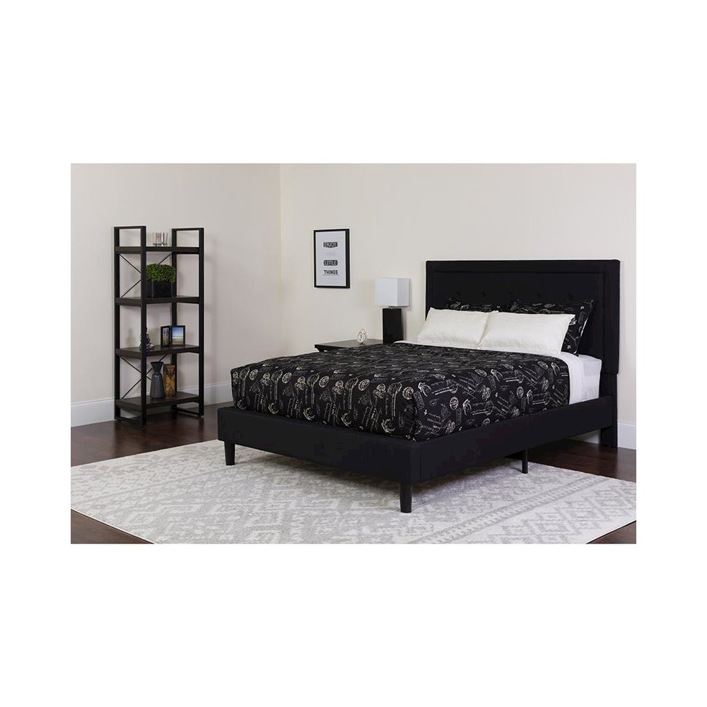 King Size Platform Bed in Black Fabric with Pocket Spring Mattress