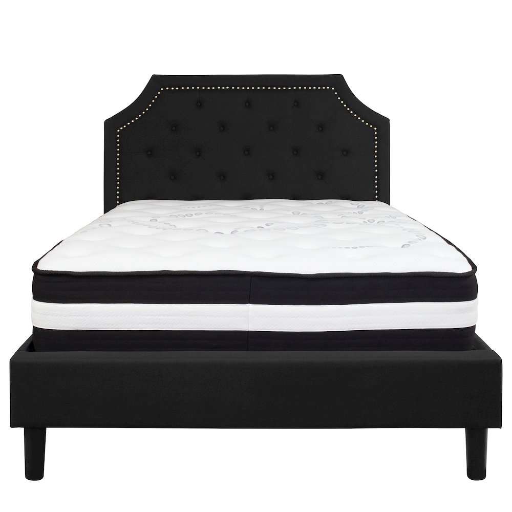 Full Size Platform Bed in Black Fabric with Pocket Spring Mattress