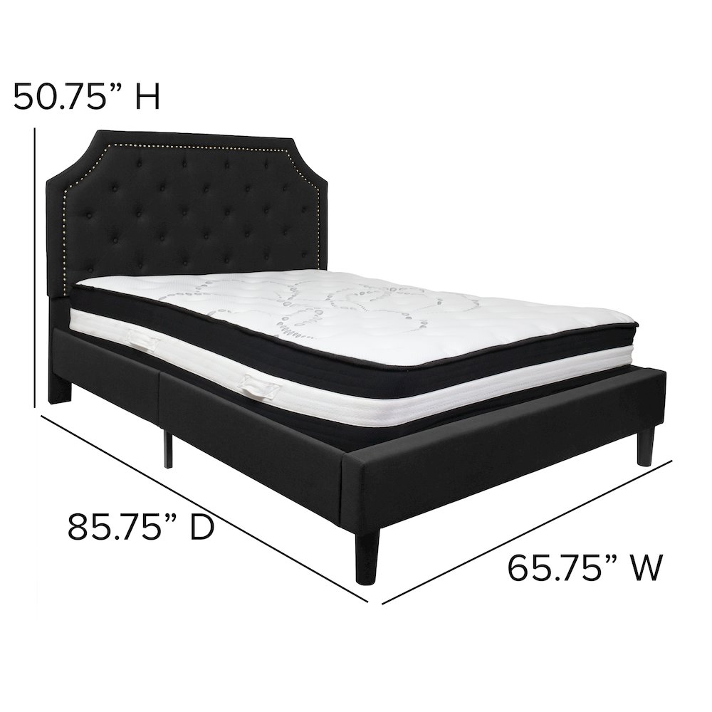 Queen Size Platform Bed in Black Fabric with Pocket Spring Mattress