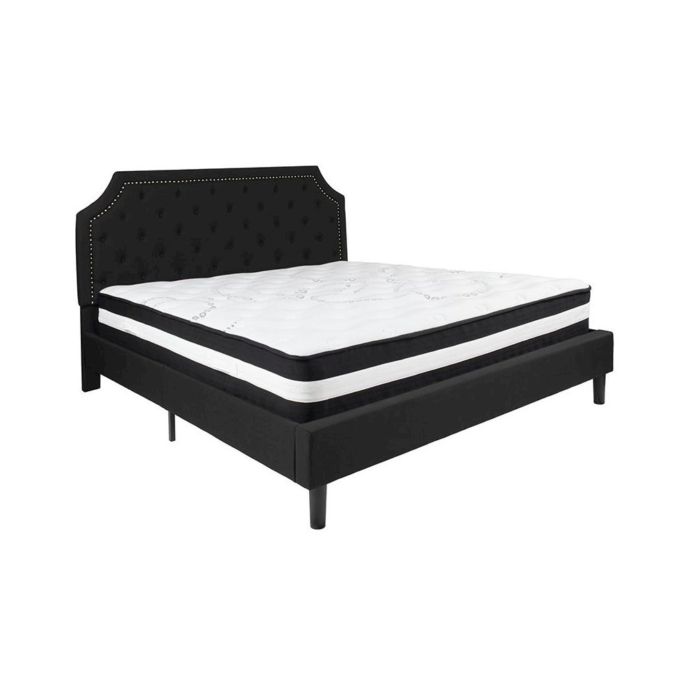 King Size Platform Bed in Black Fabric with Pocket Spring Mattress