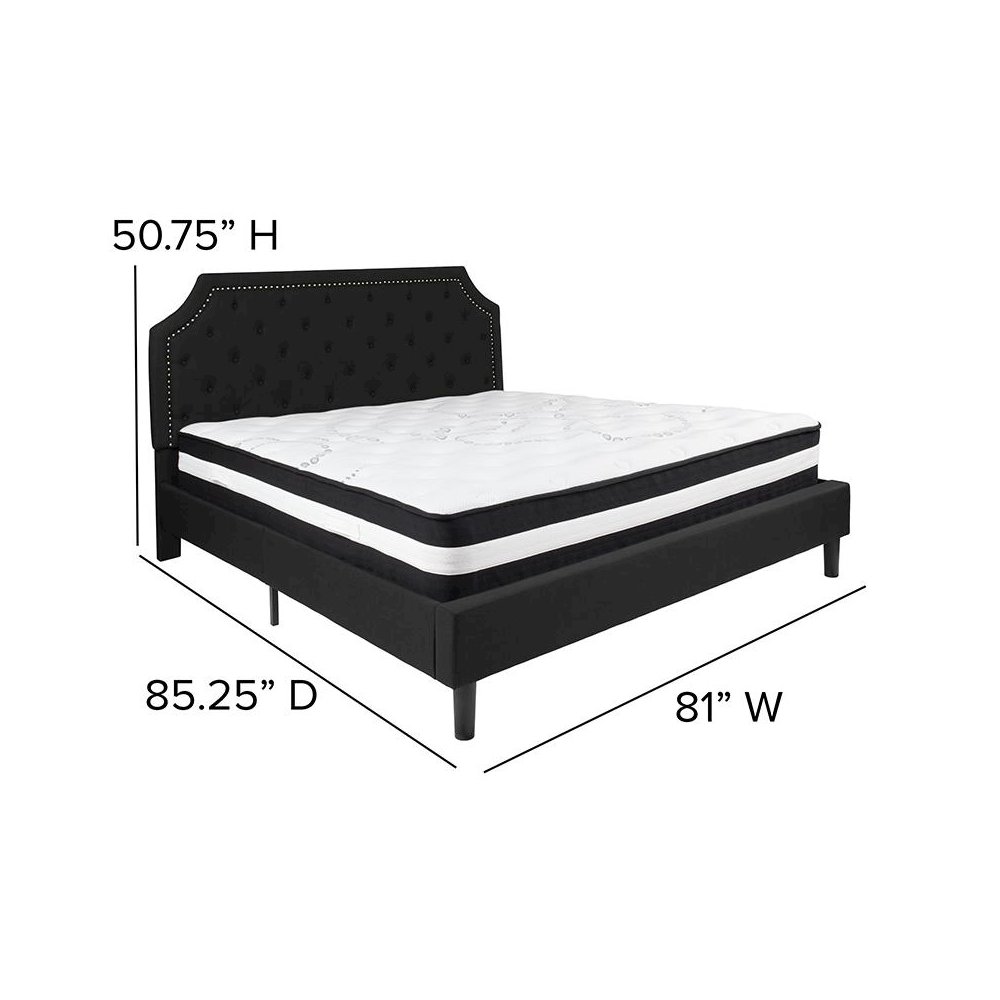 King Size Platform Bed in Black Fabric with Pocket Spring Mattress