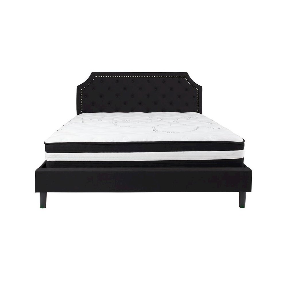 King Size Platform Bed in Black Fabric with Pocket Spring Mattress