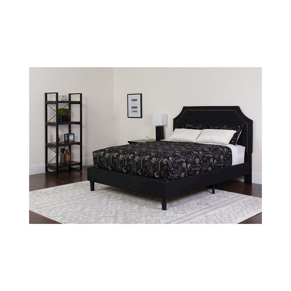 King Size Platform Bed in Black Fabric with Pocket Spring Mattress