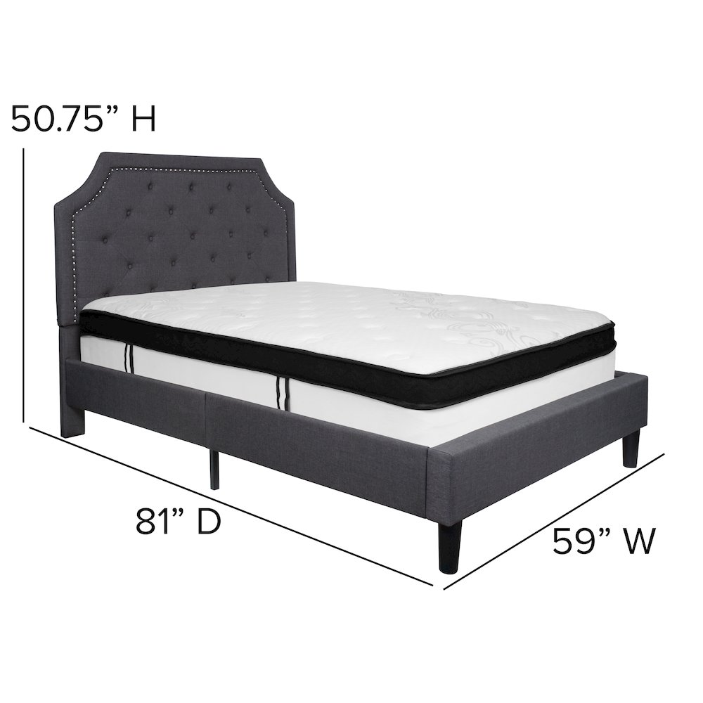 Full Size Platform Bed in Dark Gray Fabric with Memory Foam Mattress