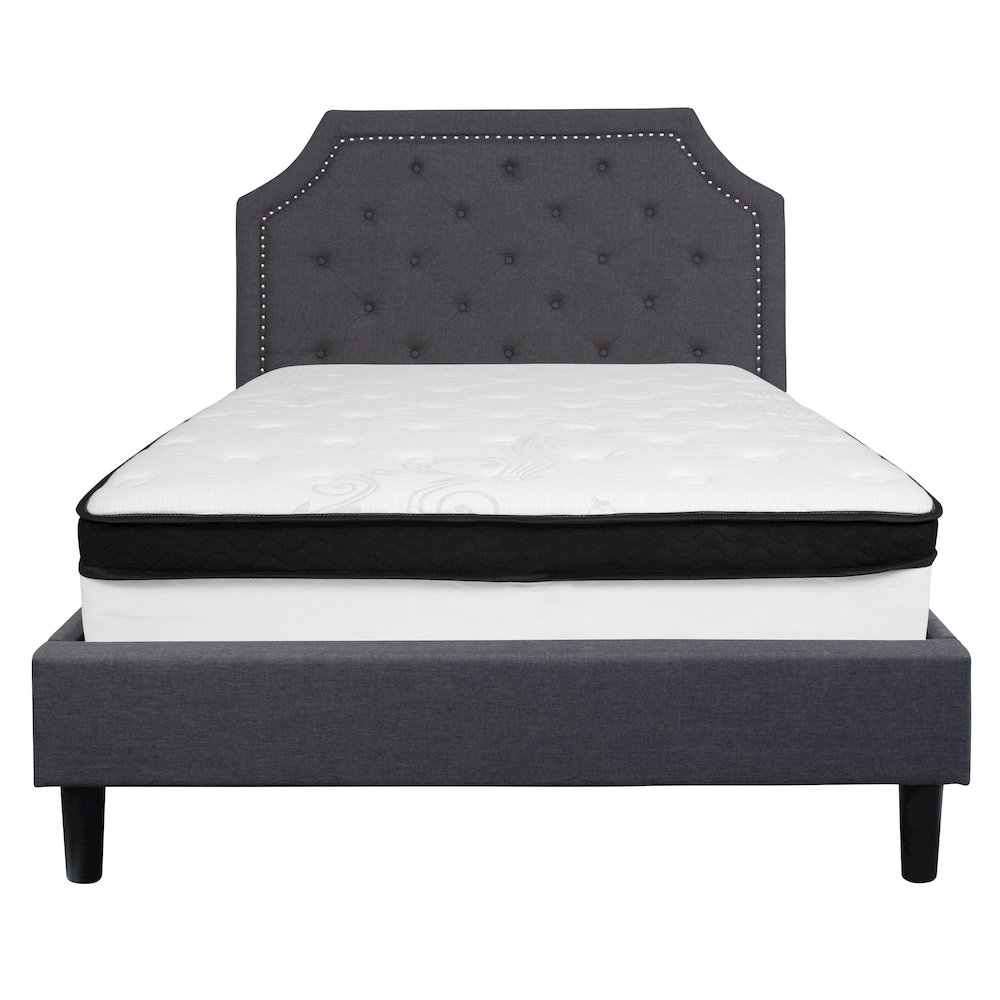 Full Size Platform Bed in Dark Gray Fabric with Memory Foam Mattress