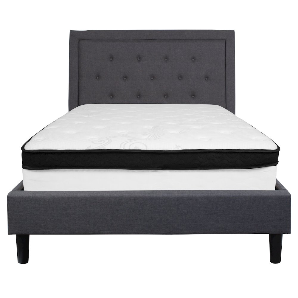 Full Size Platform Bed in Dark Gray Fabric with Memory Foam Mattress