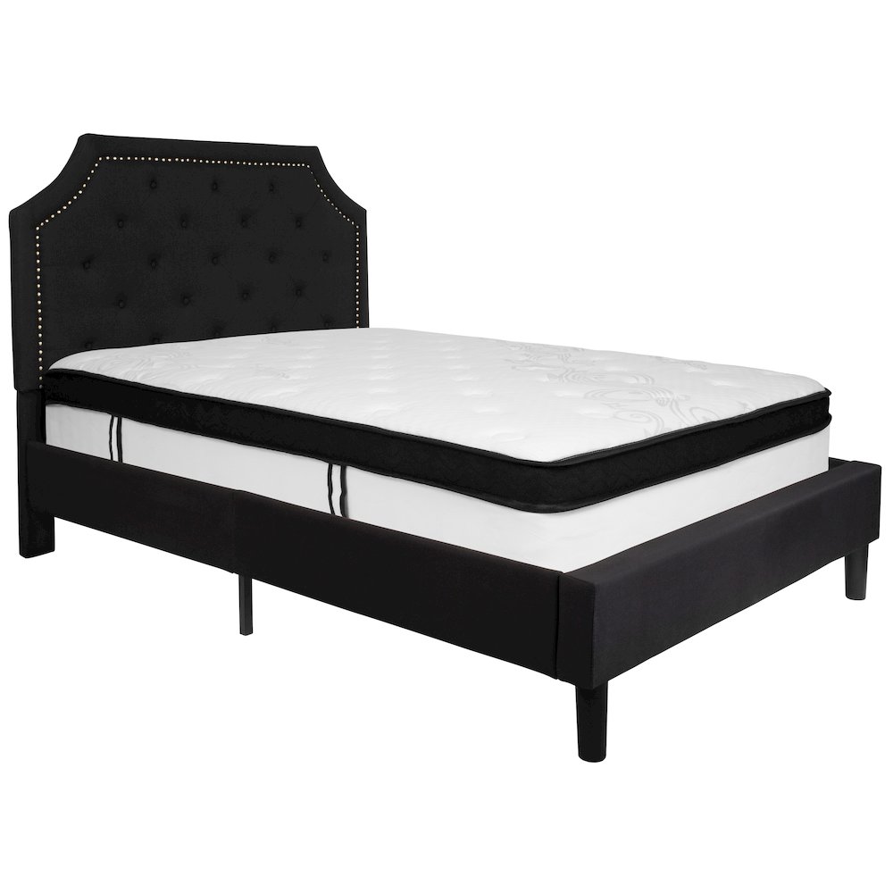 Full Size Platform Bed in Black Fabric with Memory Foam Mattress