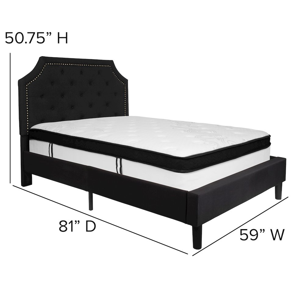 Full Size Platform Bed in Black Fabric with Memory Foam Mattress