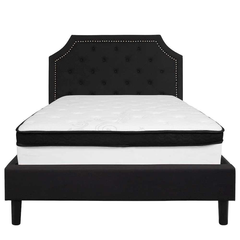 Full Size Platform Bed in Black Fabric with Memory Foam Mattress