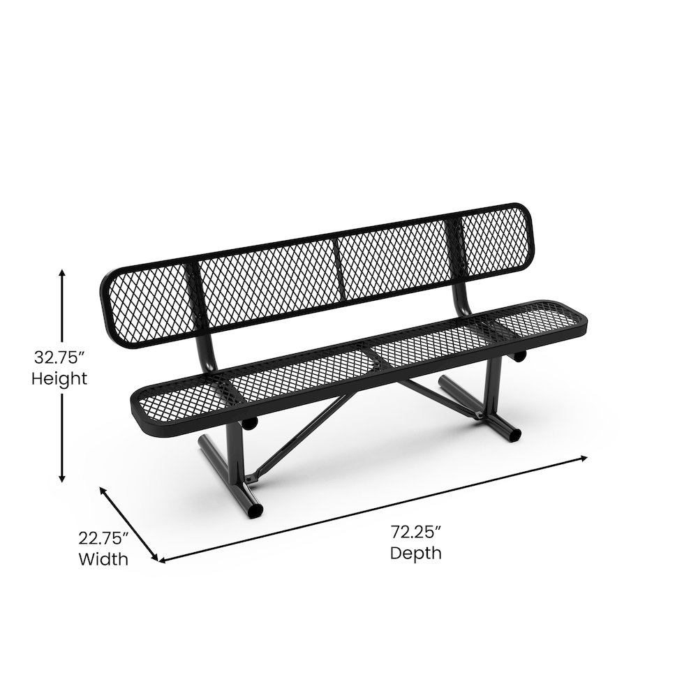 6′ Commercial Grade Expanded Metal Bench with Backrest for up to 3 Adults