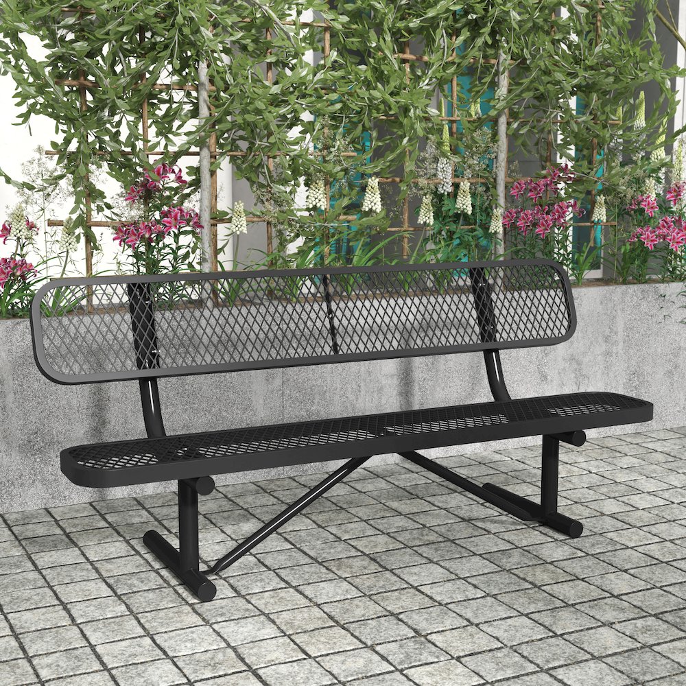 6′ Commercial Grade Expanded Metal Bench with Backrest for up to 3 Adults