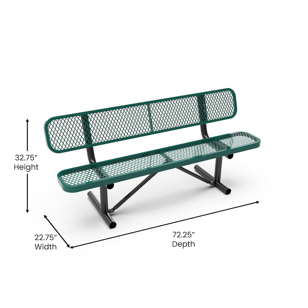 6′ Commercial Grade Expanded Metal Bench with Backrest for up to 3 Adults