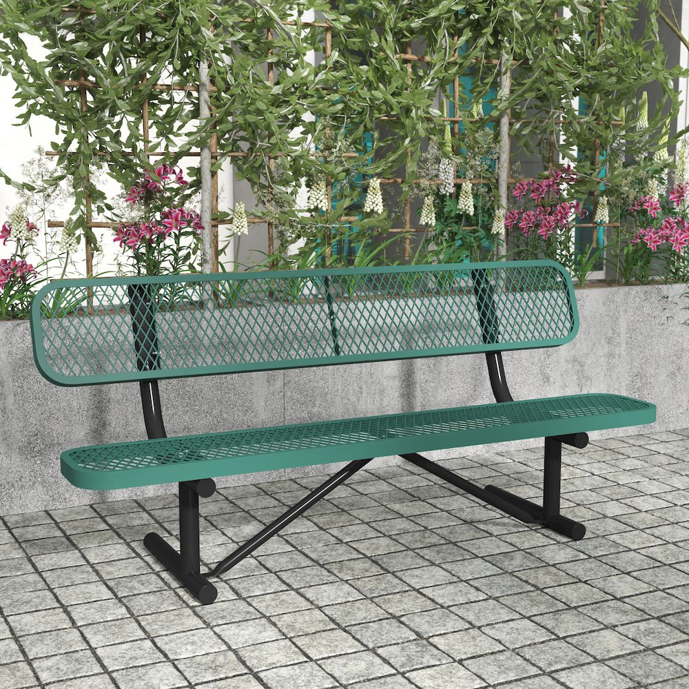 6′ Commercial Grade Expanded Metal Bench with Backrest for up to 3 Adults