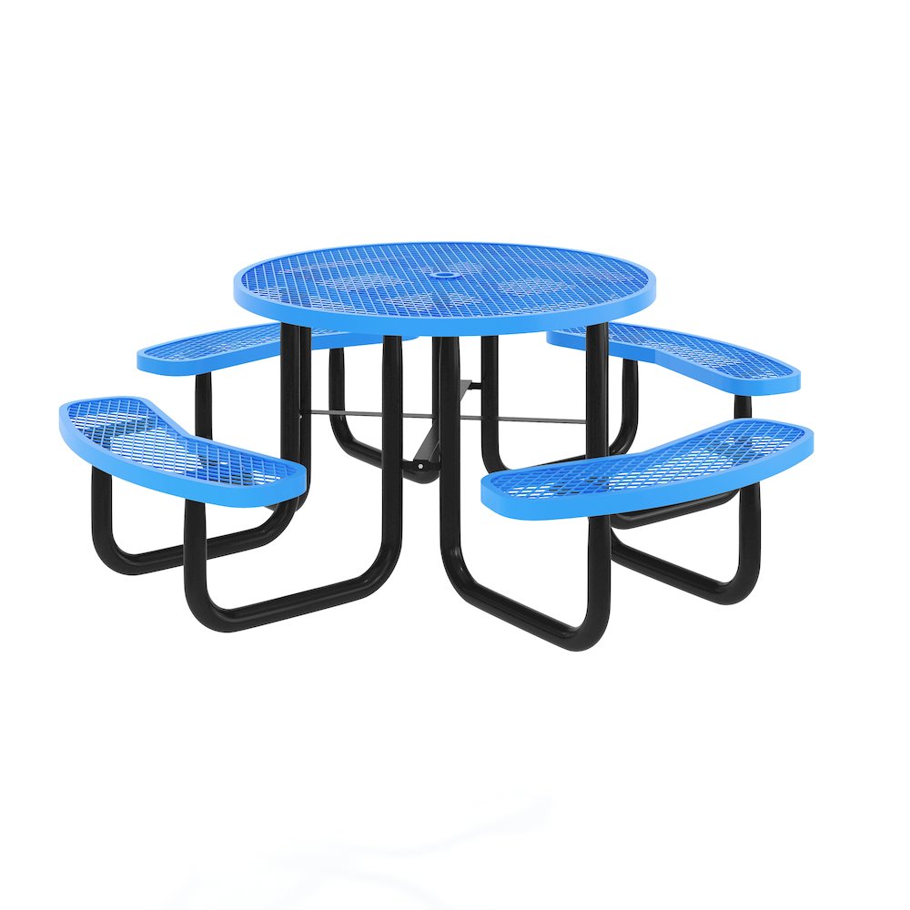 46″ Round Outdoor Picnic Table with Heavy Gauge Expanded Metal Mesh Seats