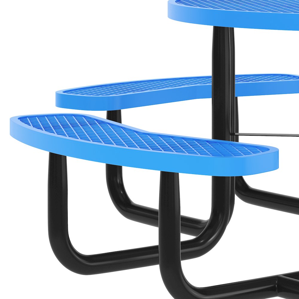 46″ Round Outdoor Picnic Table with Heavy Gauge Expanded Metal Mesh Seats