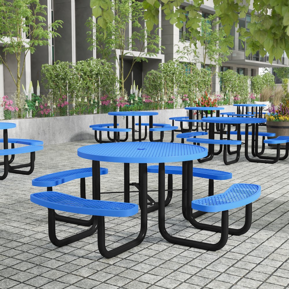 46″ Round Outdoor Picnic Table with Heavy Gauge Expanded Metal Mesh Seats