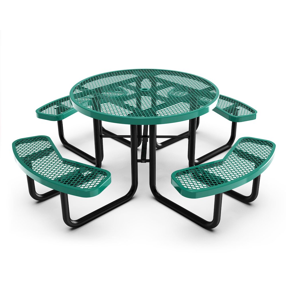 46″ Round Outdoor Picnic Table with Green Expanded Metal Mesh Top and Seats