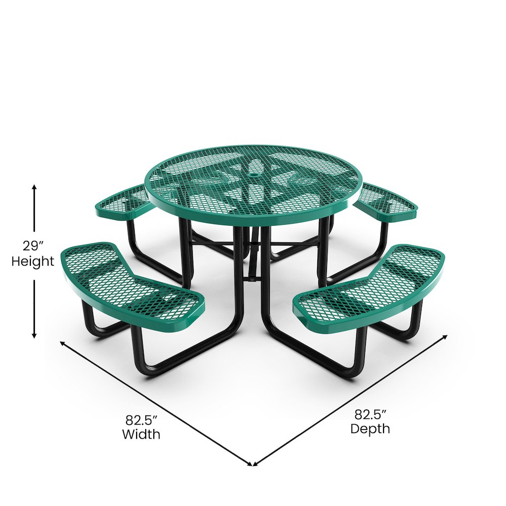 46″ Round Outdoor Picnic Table with Green Expanded Metal Mesh Top and Seats
