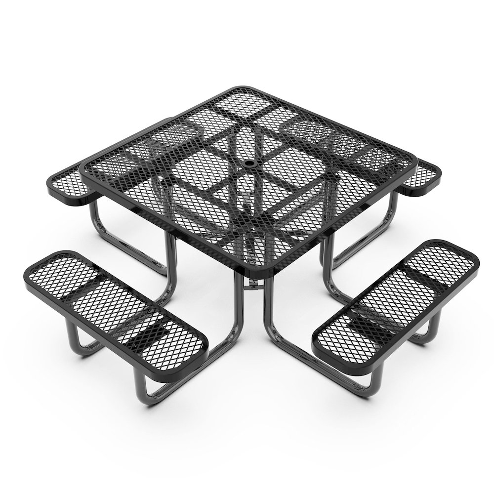 46″ Square Outdoor Picnic Table with Expanded Metal Mesh Top and Seats