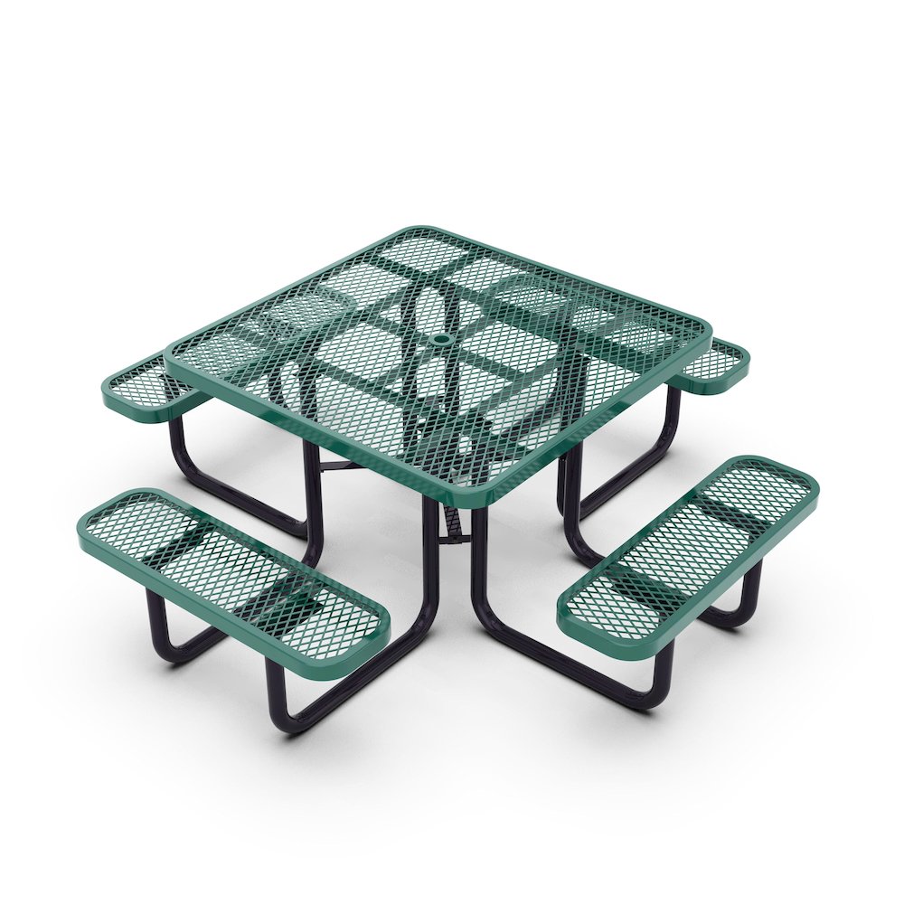 46″ Square Outdoor Picnic Table with Green Expanded Metal Mesh Top and Seats