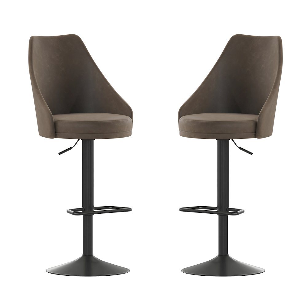 Set of 2 Barstools with Upholstered Tufted Seats and Pedestal Base