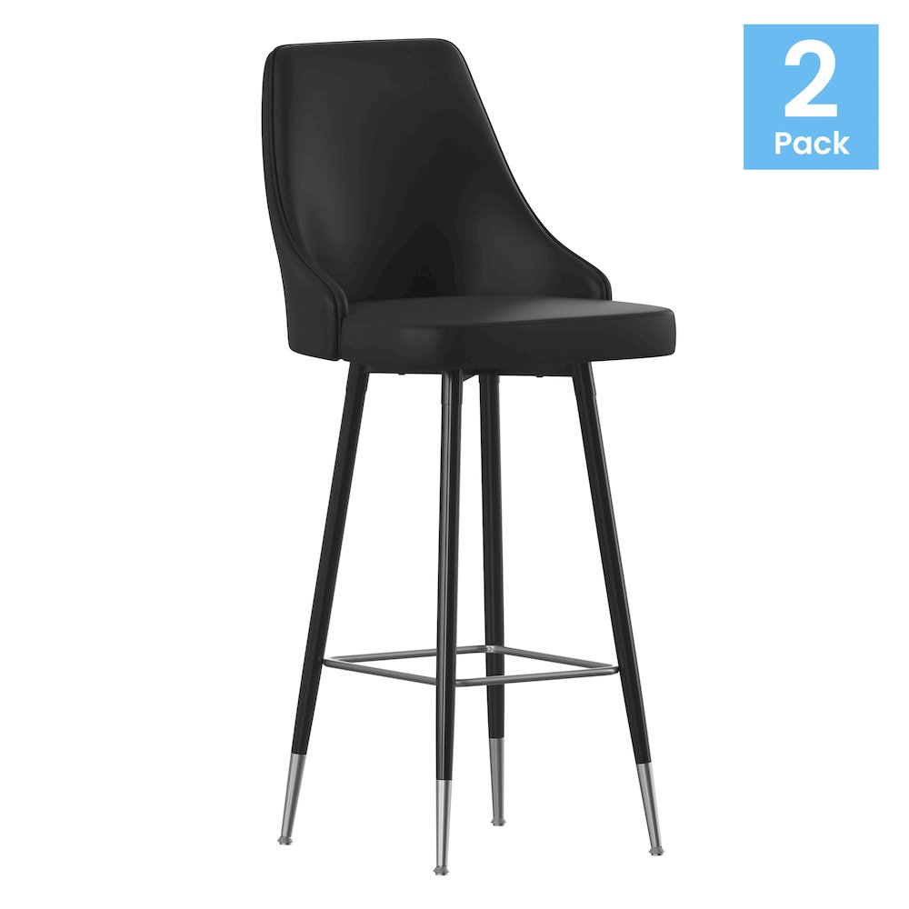 Set of 2 Bar Height Stools with Solid Black Metal Frames