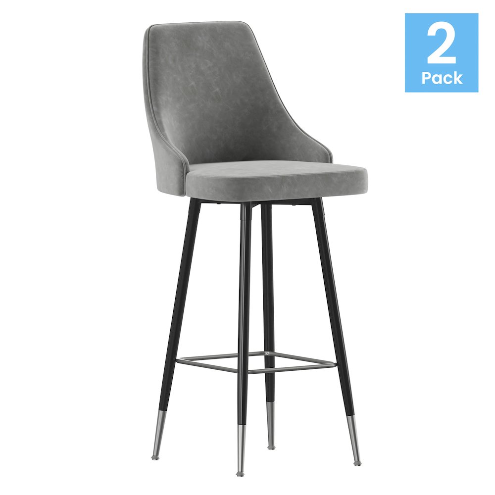 Set of 2 Bar Height Stools with Solid Black Metal Frames