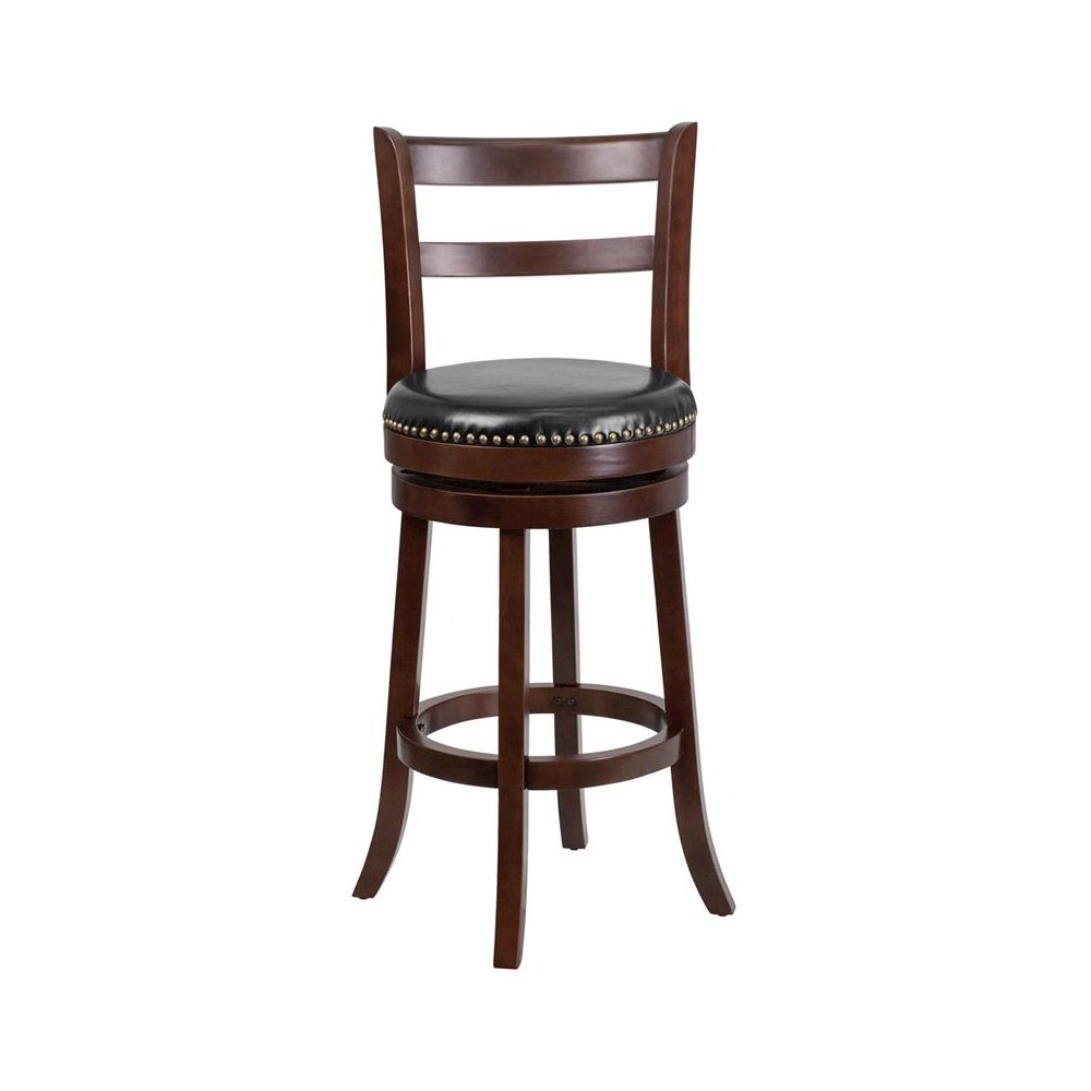 30” High Cappuccino Wood Barstool with Single Slat and Black Swivel Seat