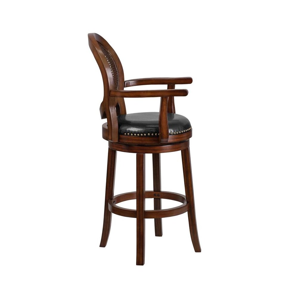 Woven Rattan Back and Black Swivel Seat