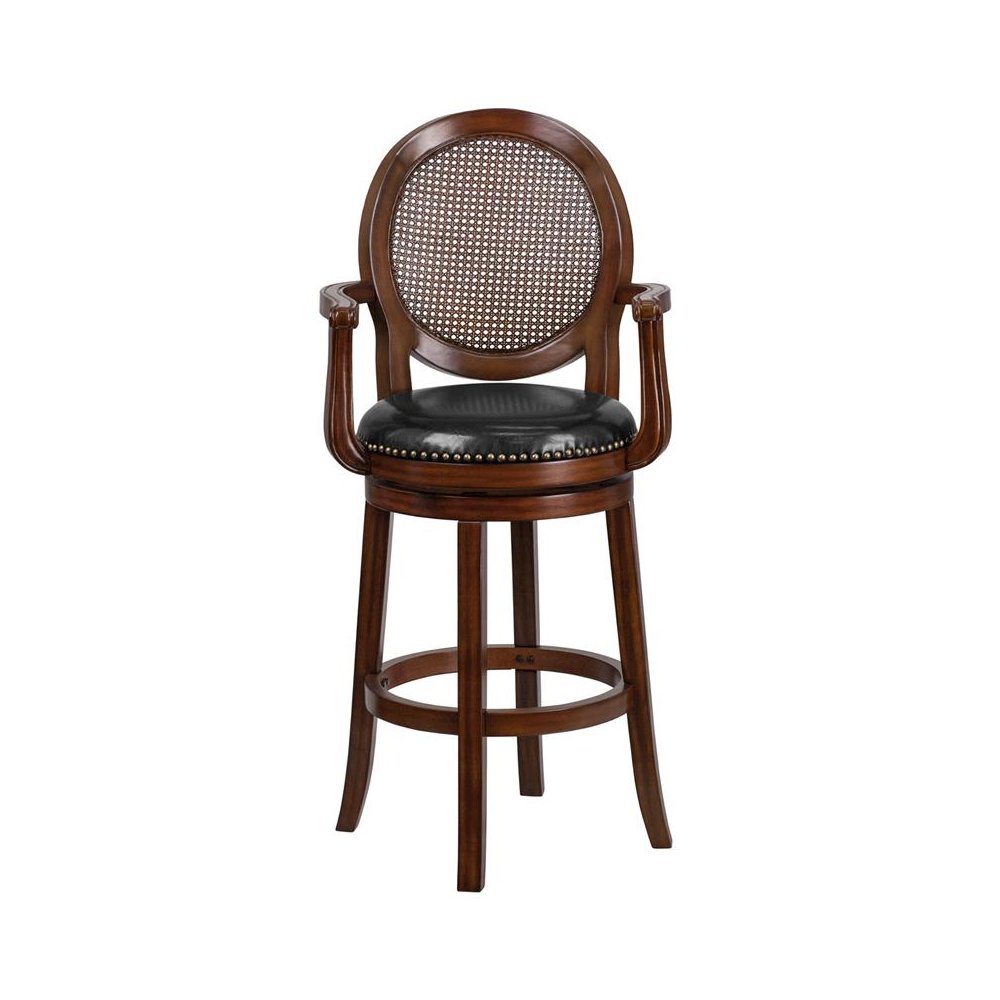 Woven Rattan Back and Black Swivel Seat