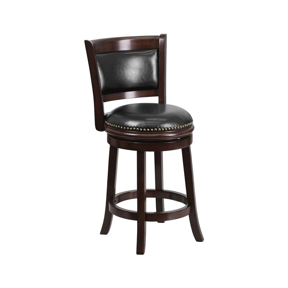 24” High Cappuccino Wood Counter Height Stool with Panel Back