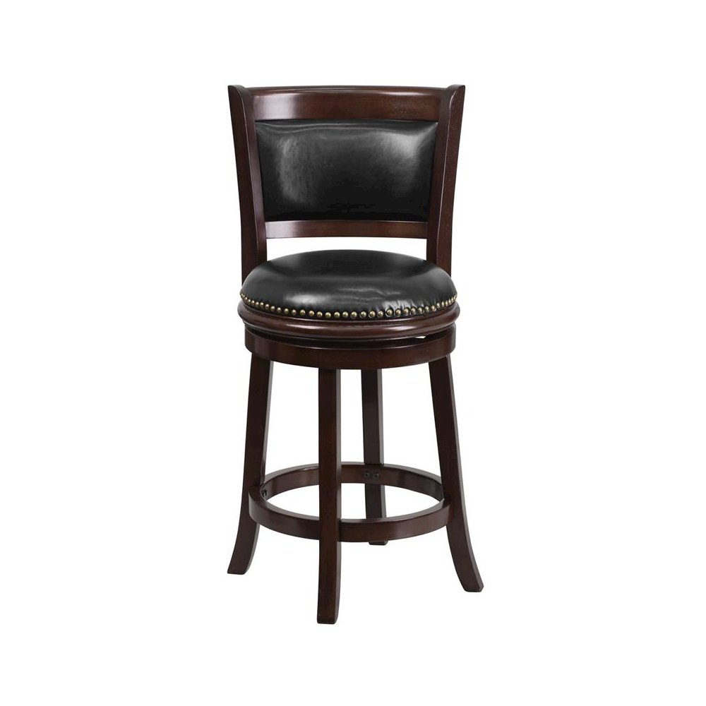 24” High Cappuccino Wood Counter Height Stool with Panel Back