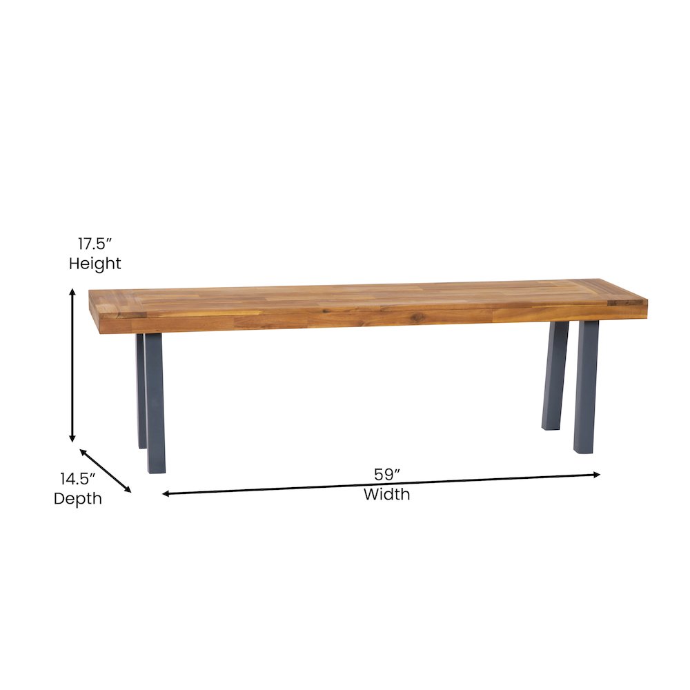 Solid Acacia Wood Bench for 2 with Slatted Top in a Natural Finish