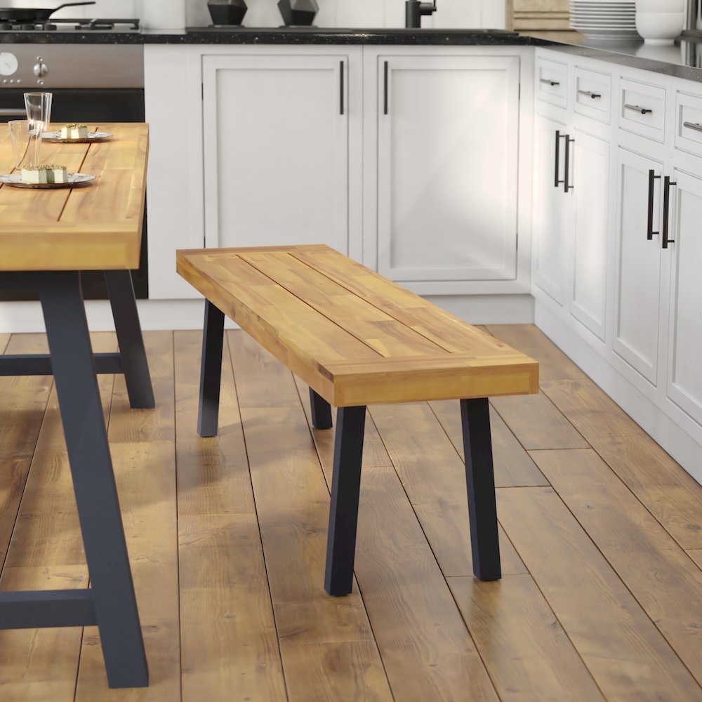 Solid Acacia Wood Bench for 2 with Slatted Top in a Natural Finish