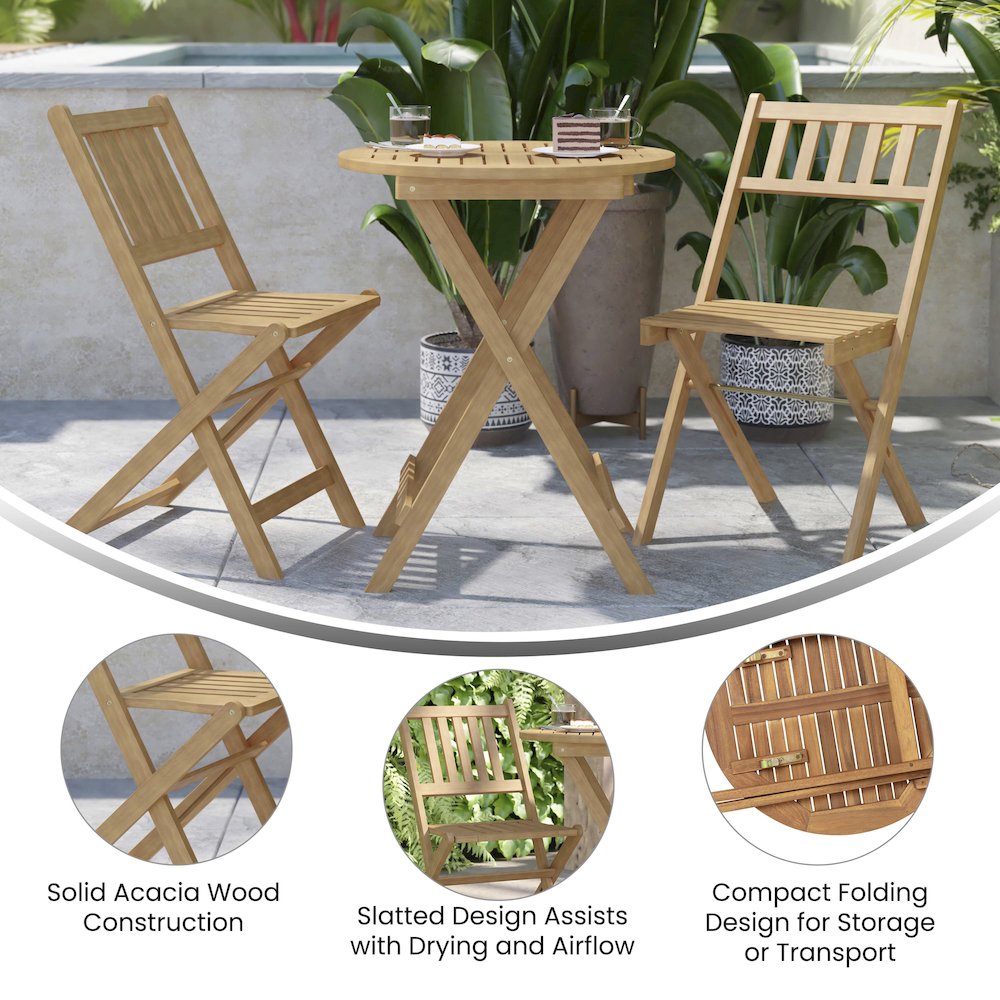 Acacia Wood Table and 2 Chair Set