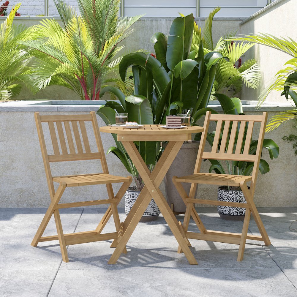 Acacia Wood Table and 2 Chair Set
