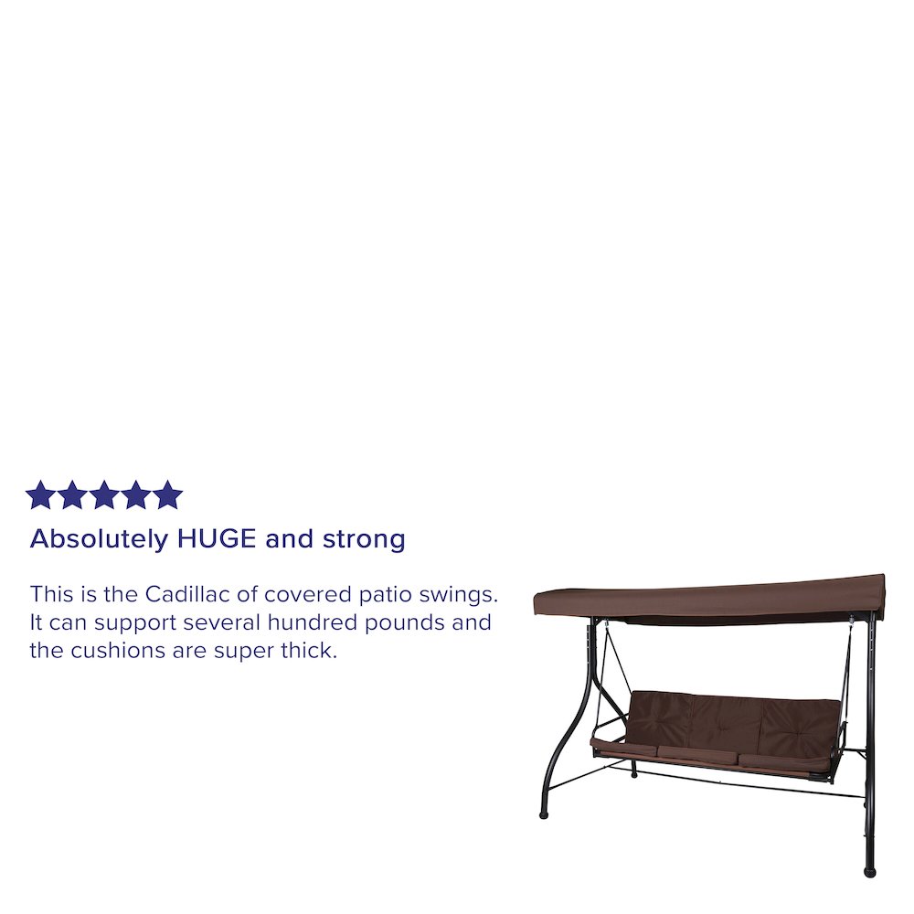 3-Seat Steel Converting Patio Swing Canopy Hammock with Cushions (Brown)
