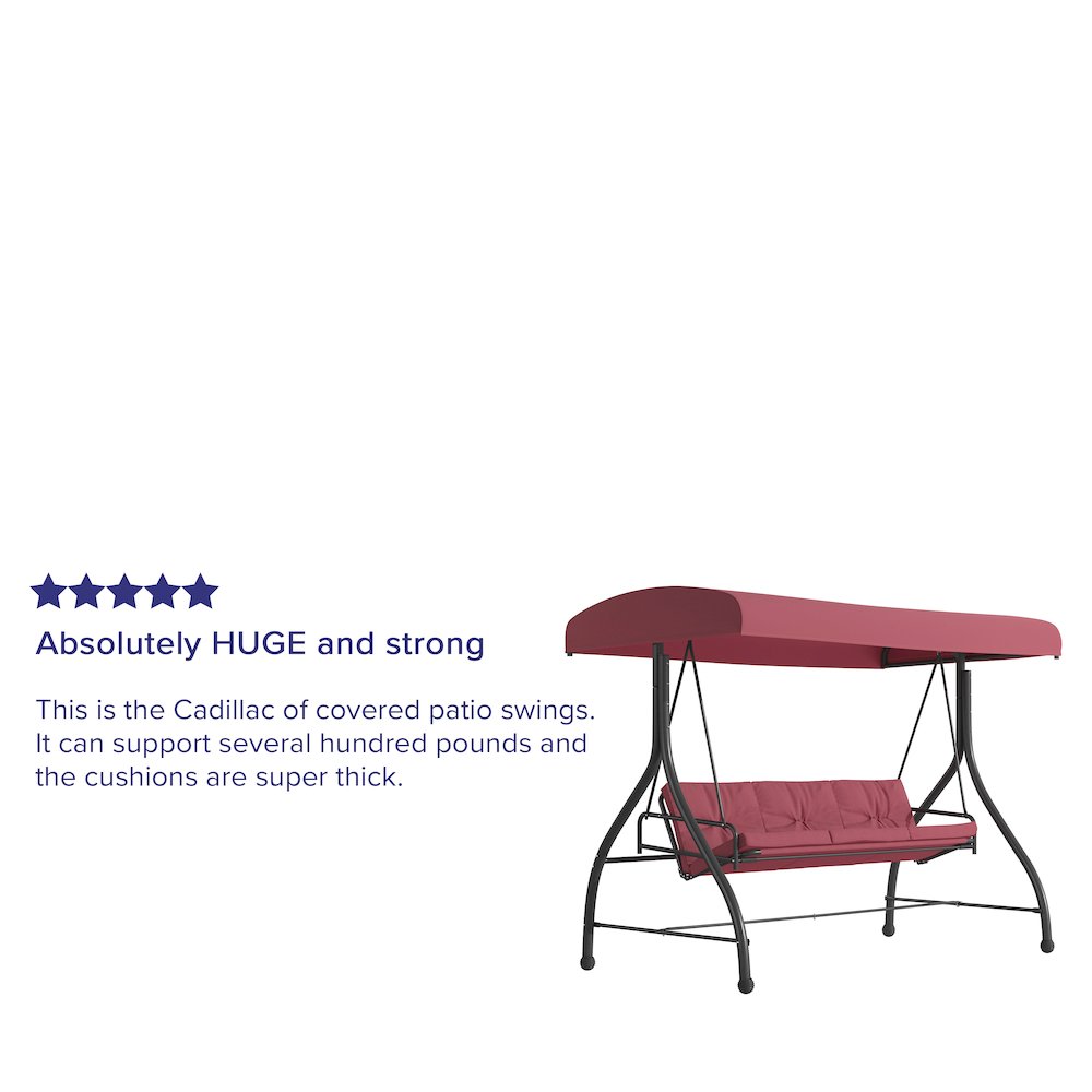 3-Seat Steel Converting Patio Swing Canopy Hammock with Cushions (Maroon)