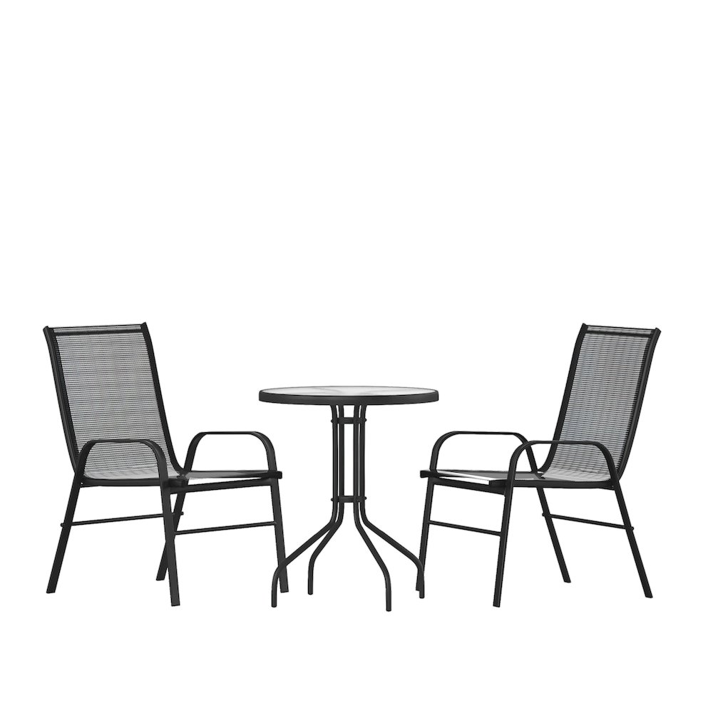 3 Piece Set – 23.75″ Tempered Glass Patio Table