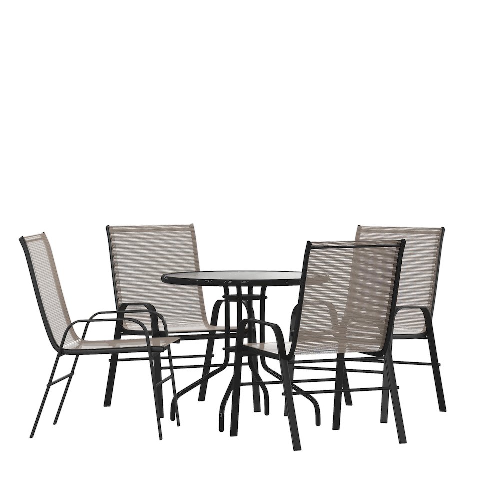 5 Piece Set – 31.5″ Tempered Glass Patio Table