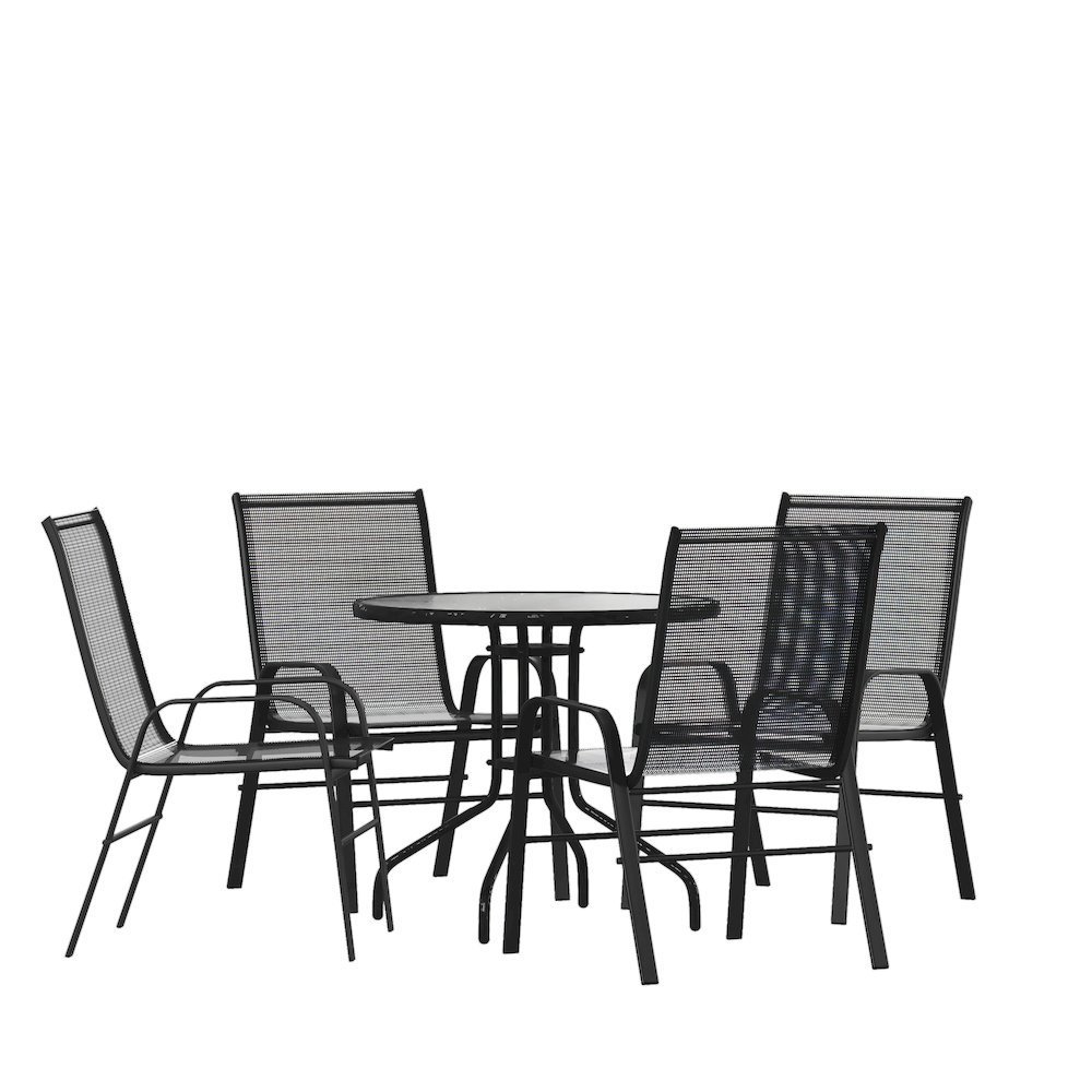5 Piece Set – 31.5″ Tempered Glass Patio Table