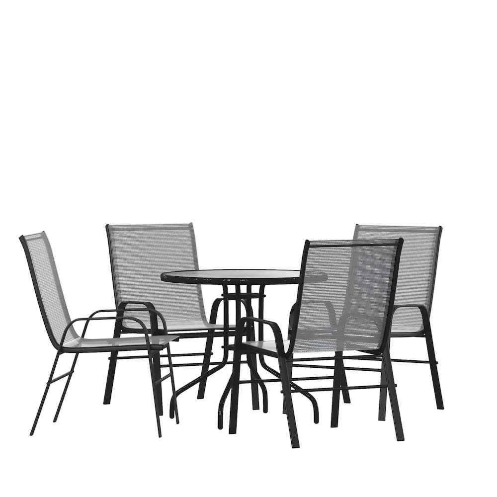 5 Piece Set – 31.5″ Tempered Glass Patio Table