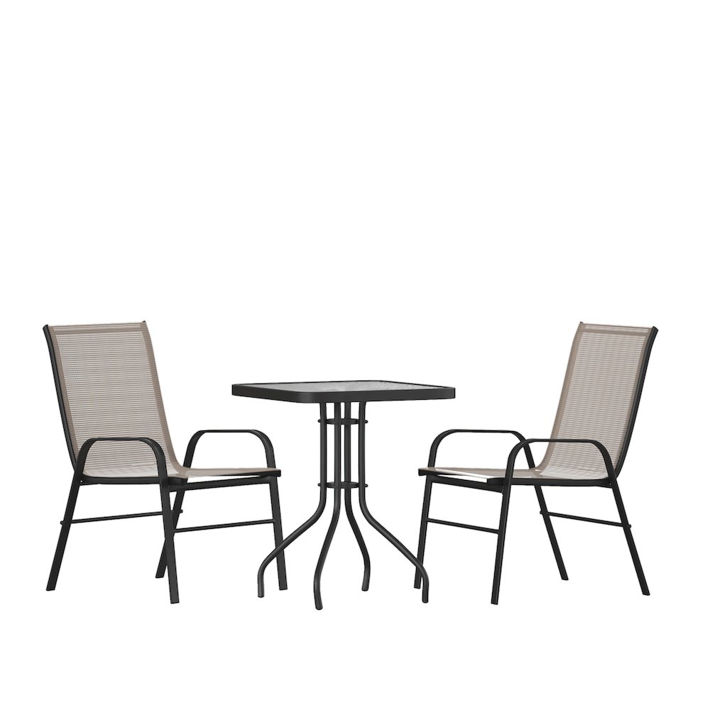 3 Piece Set – 23.5″ Tempered Glass Patio Table