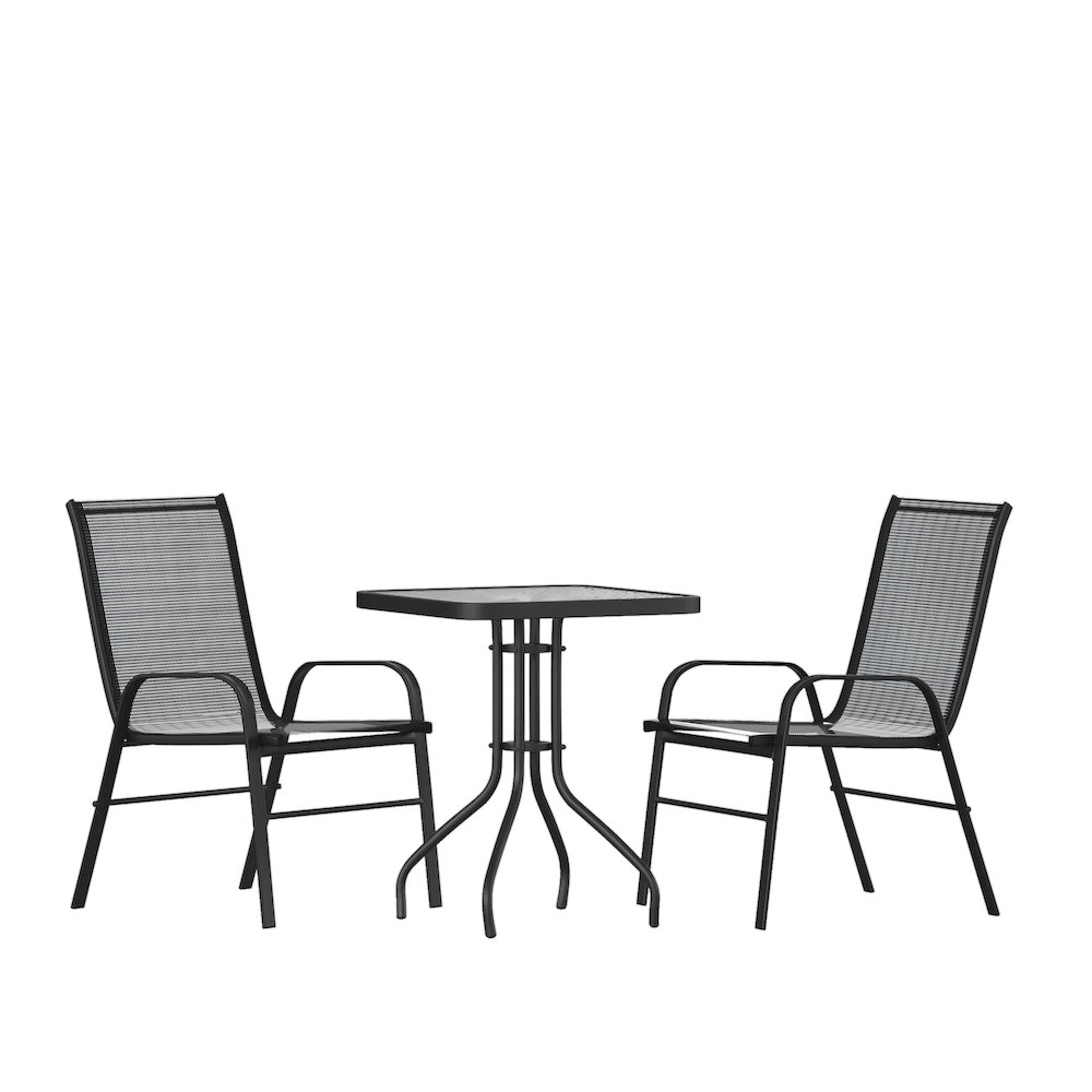 3 Piece Set – 23.5″ Tempered Glass Patio Table