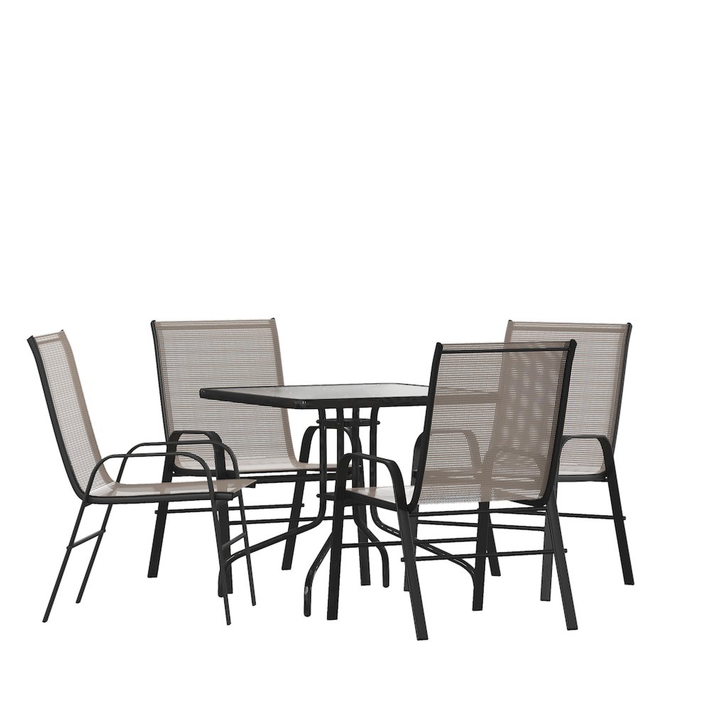 5 Piece Set – 31.5″ Tempered Glass Patio Table