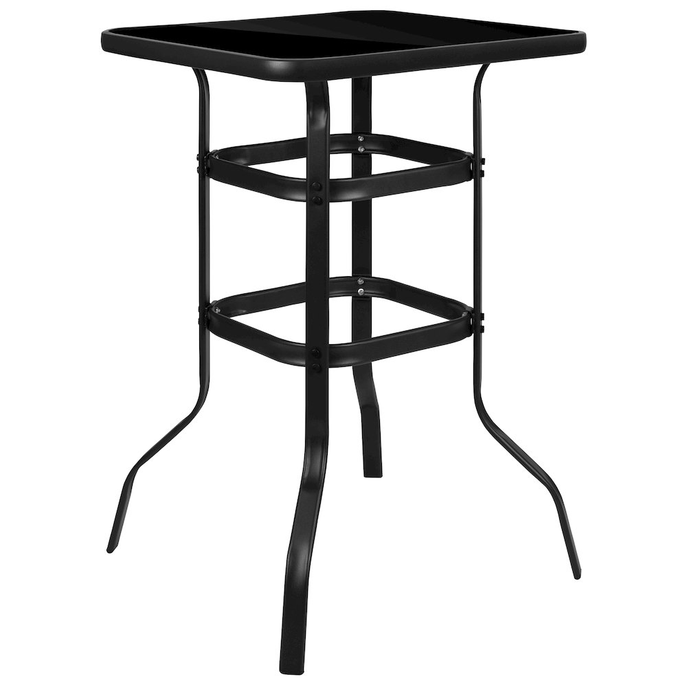 27.5″ Square Black Tempered Glass Bar Height Metal Patio Bar Table
