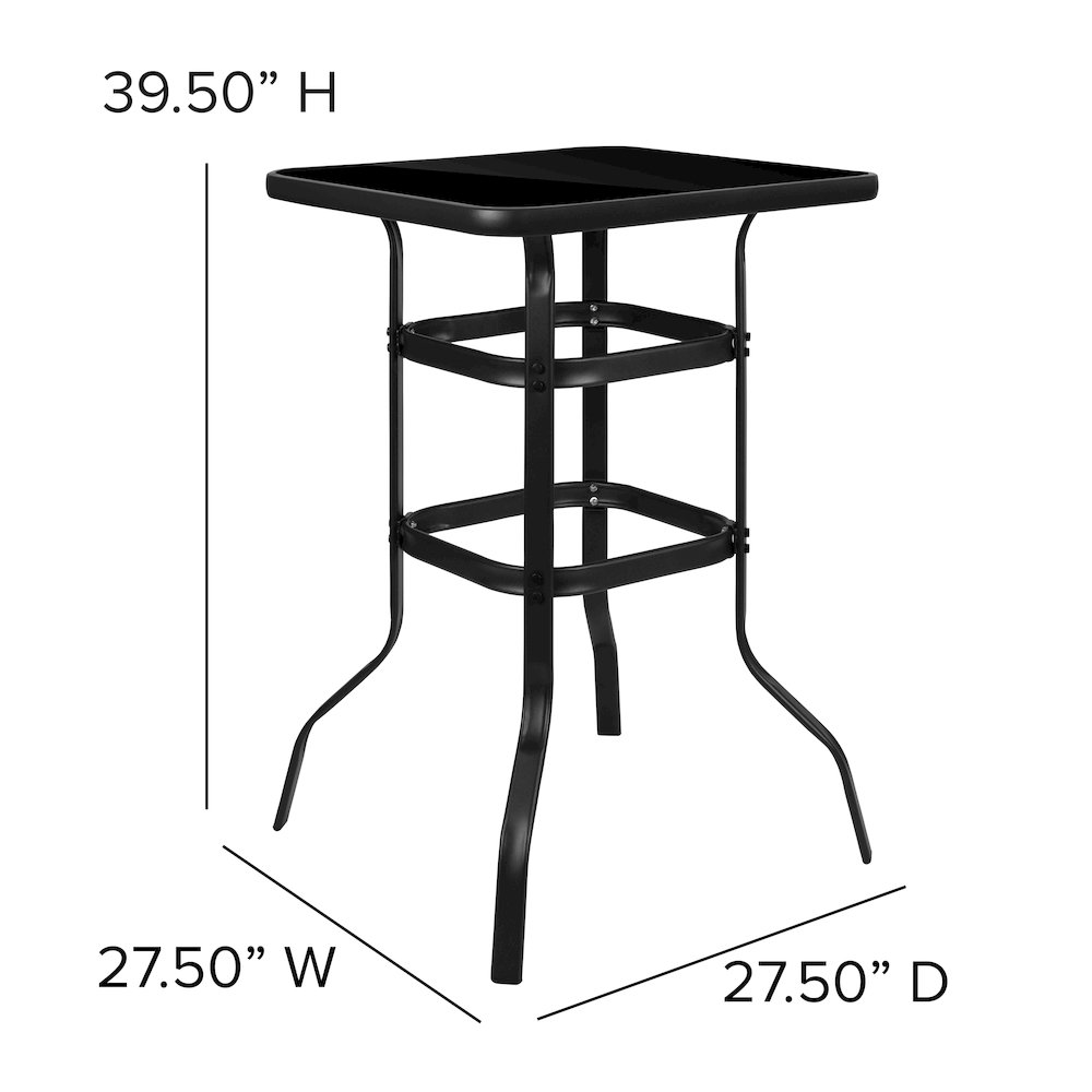 27.5″ Square Black Tempered Glass Bar Height Metal Patio Bar Table