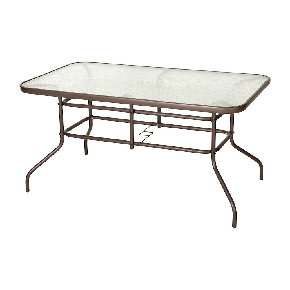 31.5″ x 55″ Bronze Rectangular Tempered Glass Metal Table with Umbrella Hole