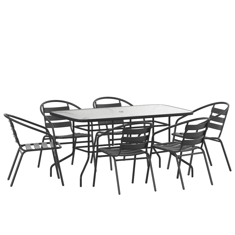 7 Piece Set – 55″ Tempered Glass Patio Table