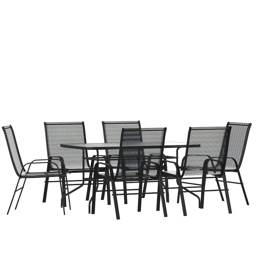 7 Piece Set – 55″ Tempered Glass Patio Table